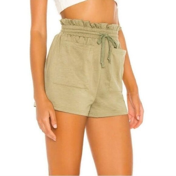 Superdown Kierra French Terry Shorts Olive Green Revolve Paperbag Waist Beach S - Picture 2 of 11